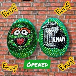 Easter Egg, Green Beaded Rhinestones Sesame Street, Oscar the Grouch, ENUF
